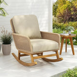 Outdoor Wooden Rocking Chair, Patio Rocking Chair with Soft Cushions & Wood Leg - Photo 1