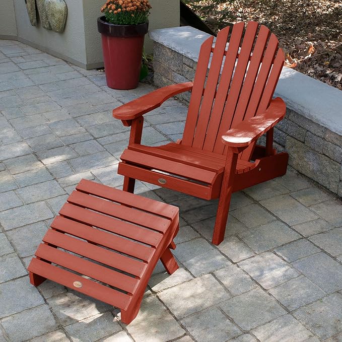 highwood AD-KITCHL1-RED Hamilton Folding & Reclining Adirondack Chair with Ottoman, Rustic Red