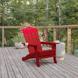 Flash Furniture Newport Adirondack Chair with Cup Holder, Weather Resistant Poly Resin Adirondack Chair, Red - Photo 2