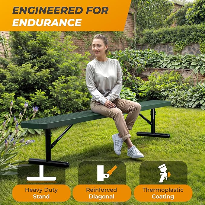 Heavy-Duty Outdoor Metal Bench, Thermoplastic-Coated, Portable, Weatherproof, Commercial-Grade for Parks, Gardens - Photo 4