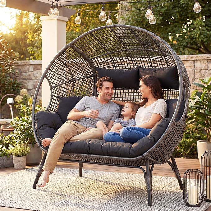 NICESOUL® Double Egg Chair Indoor Outdoor Stationary Oversized 6.5" Thick Padded Cushions - Photo 3