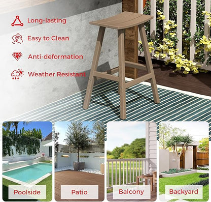 Costaelm All-Weather Bar Stools Set of 3, 29" Height Outdoor Bar Stools, Adirondack Poly Patio Bar Stool for Patio, Deck, Kitchen Counter and Garden, Weathered Wood