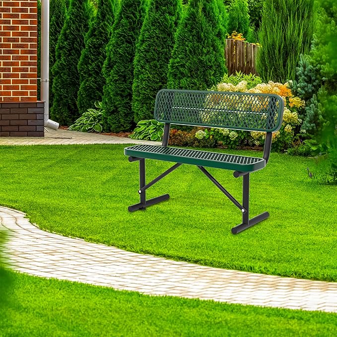 4/6/8 Feet Park Bench for Outside Heavy Duty Metal, Garden Benches Outdoor Bench with Backrest & Portable Frame - Photo 5