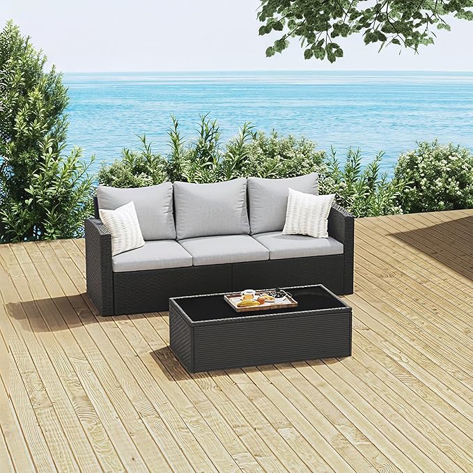 SUNVIVI OUTDOOR Outdoor Patio Couch with Coffee Table, All Weather PE Wicker Rattan Patio Sofa with Upgraded Cushions - Photo 1