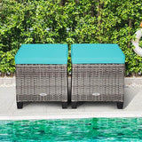 Tangkula 2 Pieces Patio Rattan Ottomans, Outdoor Wicker Footstool Footrest Seat with Soft Cushions and Steel Frame - Photo 4