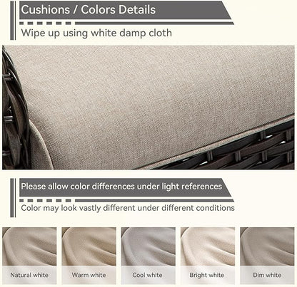 5 Piece Patio Furniture Set, 2-Seater Loveseat, 2 Chairs and 2 Side Tables, Rattan Conversation Set with Deep Seating and Olefin Cushions, for Outdoors Backyard, Deck, Garden, Beige