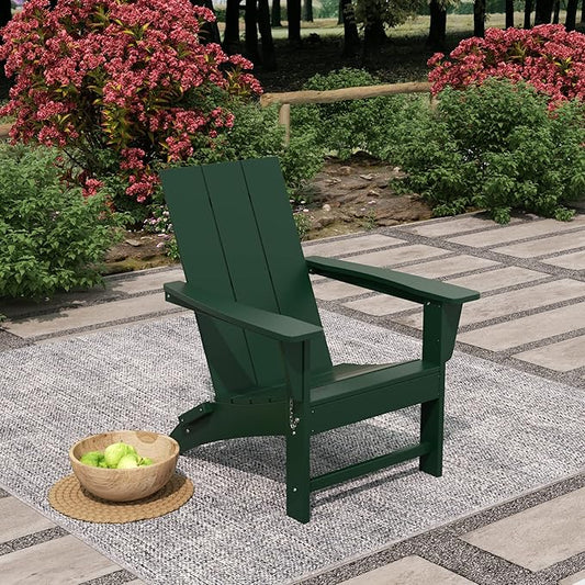 WO Home Furniture HDPE Adirondack Chair Folding Poly Lumber All Weather UV/Fade Resistant Heavy Duty for Patio, Backyard, Balcony, Garden, Lawn (Dark Green)…