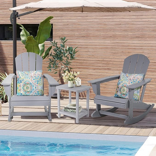 Sundale Outdoor Rocking Chair with Pillow, Patio Plastic All Weather Adirondack Rocker for Proch, Water Resistant for Outside, Garden, Pool, Yard, Grey