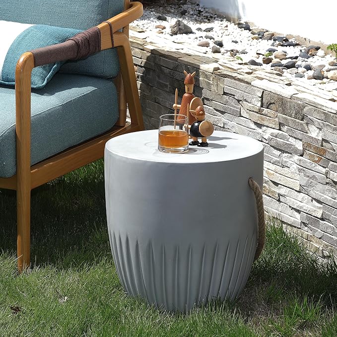 Outdoor Side Table for Patio Indoor Outdoor Front Porch (Hemp Rope) - Photo 3