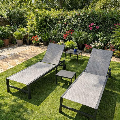 PURPLE LEAF Outdoor Chaise Lounge Chairs Set Recliner Adjustable Chair with Wheels and Table for Poolside Beach Patio Aluminum Reclining Sunbathing Lounger, Mixed Grey