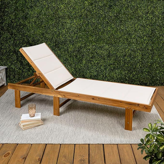 JONATHAN Y LNG1103A Lagunan 77.17"x26.38" Modern Minimalist Foldable Adjustable Wood Chaise Outdoor Lounge Chair, for Pool, Deck, Poolside, White/Natural