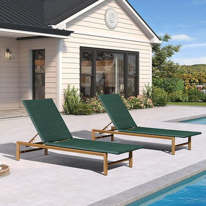 PURPLE LEAF Patio Chaise Lounge Chairs Outdoor Set of 2, Wicker Pool Lounge Chairs for Outside with Adjustable Backrest, Aluminum Sunbathing Lounger for Patio, Poolside, Garden, Green