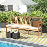 RELAX4LIFE 64’’ Outdoor Bench Acacia Wood - 3-Person Patio Bench w/Slatted Backrest, Armrests & Removable Seat Cushion - Photo 9