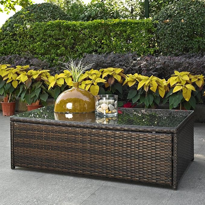 Crosley Furniture Palm Harbor All Weather Rattan Wicker Outdoor Coffee Table for Patio, Deck, Porch, Brown