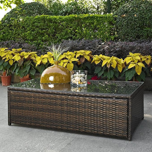 Crosley Furniture Palm Harbor All Weather Rattan Wicker Outdoor Coffee Table for Patio, Deck, Porch, Brown
