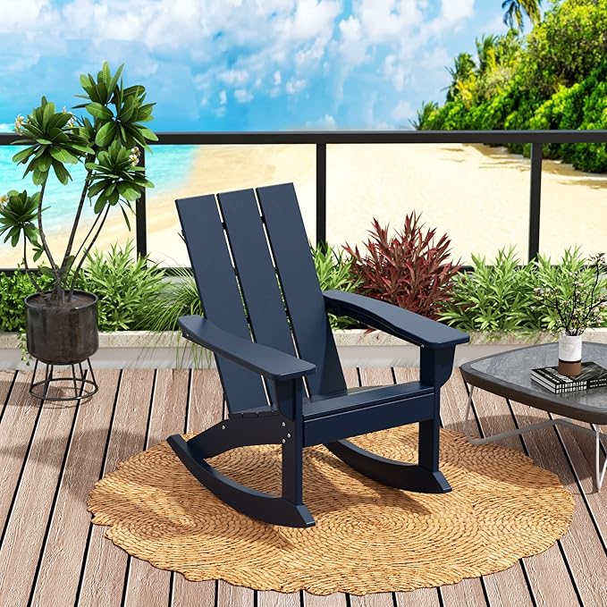 WO WESTIN OUTDOOR HDPE Shoreside Modern Rocking Poly Adirondack Chair,Navy Blue