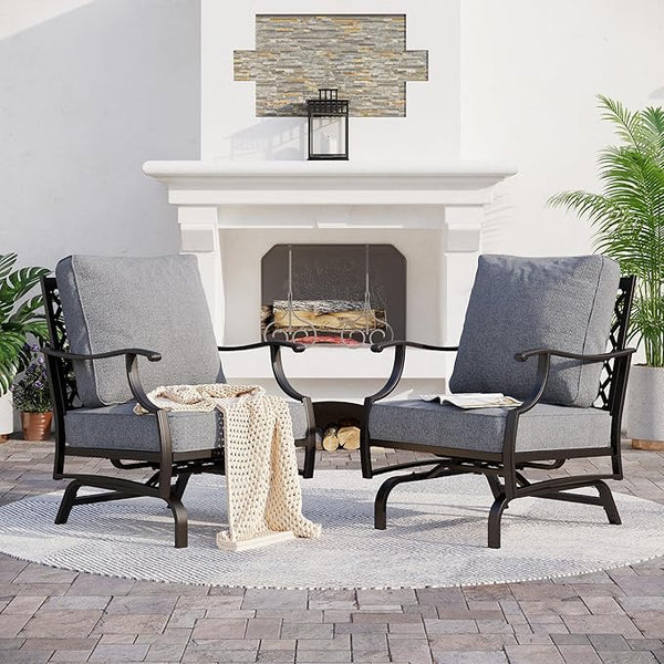 Metal Outdoor Rocker Patio Chairs Set of 2 with 5.75" Extra Thick Cushion - Photo 1