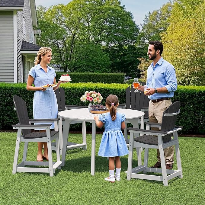 Tall Adirondack Chair Set of 4, Eco-Friendly Recycled Stylish Patio Bar Stools & Heavy Duty Lifeguard Chair - Photo 3