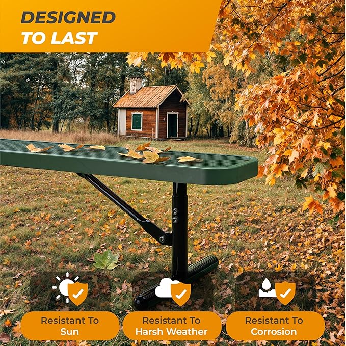 Heavy-Duty Outdoor Metal Bench, Thermoplastic-Coated, Portable, Weatherproof, Commercial-Grade for Parks, Gardens, Patios, Stores & More (4 Ft - Portable, Green)