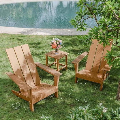 ALAULM 3-Piece Adirondack Chair Set with Table,HDPE All-Weather Resistant,Heavy Duty Wooden Textured Finish Outdoor Chair for Patio,Garden,Poolside-Beige