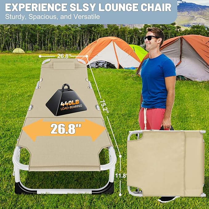 Slsy Folding Chaise Patio Lounge Chairs, Outdoor Reclining Patio Chairs, Heavy Duty Patio Chairs Chaise Lounges for Tanning, Poolside, Beach, Lawn, Camping