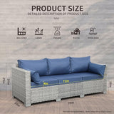 WAROOM Outdoor Couch 3 Seater Wicker Patio Sofa Grey Rattan Balcony Furniture Deep Seat Porch Seating, Navy Blue Cushion - Photo 2