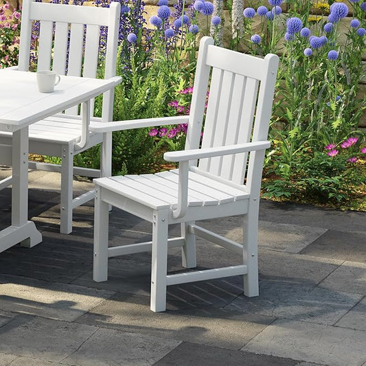 Costaelm Patio Dining Chairs, Plastic Outdoor Adirondack Chair with Arm, HDPE Poly Lumber, Waterproof Restaurant Bistro Dining Chair for Outside Porch Backyard Garden, White