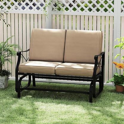 Giantex 2-Person Outdoor Glider, Rocking Chair Loveseat with Detachable Thick Cushions, Metal Frame, 660Lbs Capacity, Outside Swing Chair, Loveseat, Patio Glider Bench for Porch, Garden, Yard (Brown)