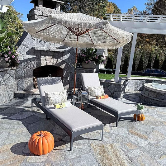 PURPLE LEAF Outdoor Chaise Lounge Set of 2 Aluminum Adjustable Patio Lounger Chairs with Cushions Reclining Beach Daybed for Poolside Balcony Deck Backyard, Dark Grey