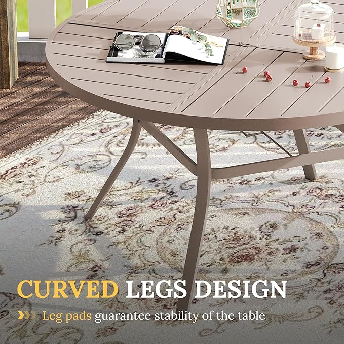 VICLLAX Round Patio Table with Adjustable Umbrella Hole for 6, All Weather Metal Outdoor Dining Table for Lawn Garden - Photo 7