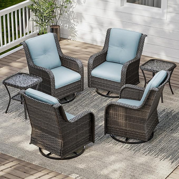 6 Piece Outdoor Wicker Patio Furniture Set, Outdoor Swivel Rocker Patio Chairs Set with Thickened Olefin Cushions - Photo 1