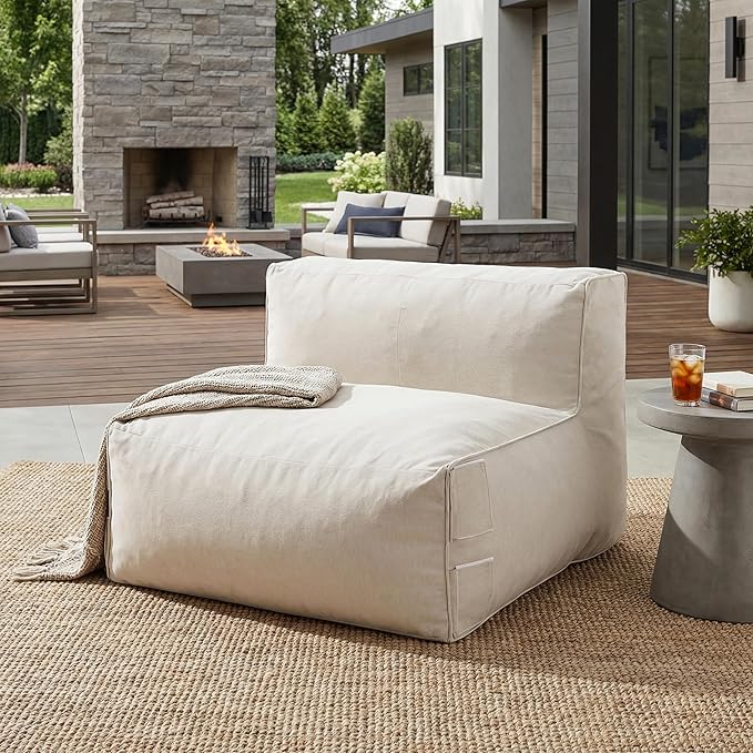 Christopher Knight Home Yanita Comfy Outdoor Bean Bag Chair, All Weather Bean Bag Chairs for Adults and Kids, Indoor/Outdoor Single Sofa, Patio Lounge Chair, Modern Outdoor Lounge Seating, Beige