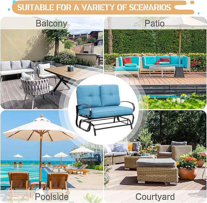 JY QAQA Outdoor Patio Metal Swing Glider Rocking Bench, Garden Loveseat Porch Furniture Glider - Photo 7