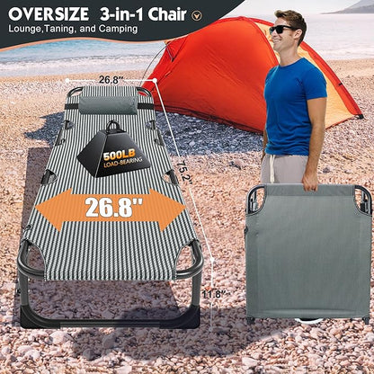 MOPHOTO Folding Chaise Lounge Chair 5-Position, Folding Cot, Heavy Duty Patio Chaise Lounges for Outside, Poolside, Beach, Lawn, Camping