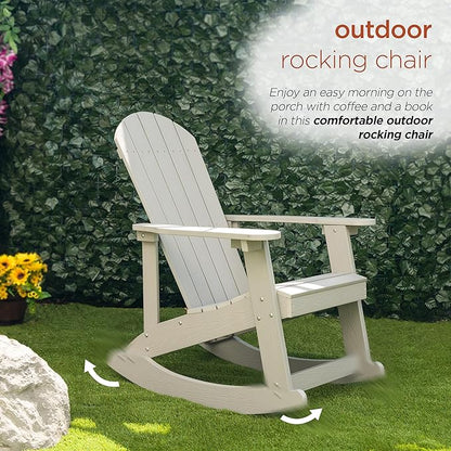 Alpine Corporation 39" H Outdoor Adirondack Rocking Chair with Classic Ergonomic Design Patio Seating Furniture and Accessories, Light Gray