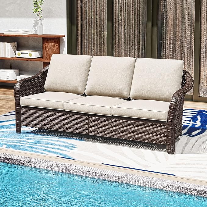 78" Wicker 3-seat Sofa, Outdoor Conversation Furniture, All-Weather Rattan Couch - Photo 6