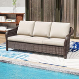 78" Wicker 3-seat Sofa, Outdoor Conversation Furniture, All-Weather Rattan Couch - Photo 6