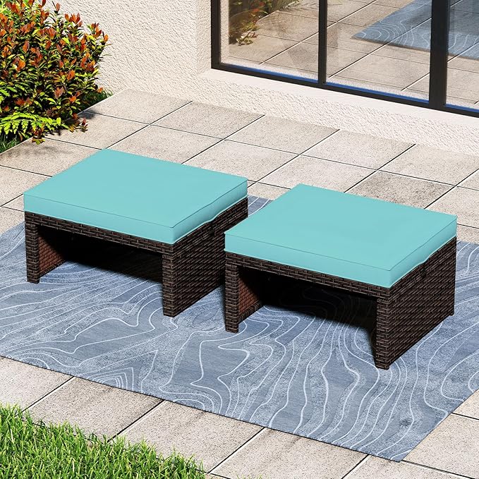 Tangkula 2 Pieces Patio PE Rattan Ottomans - Photo 2