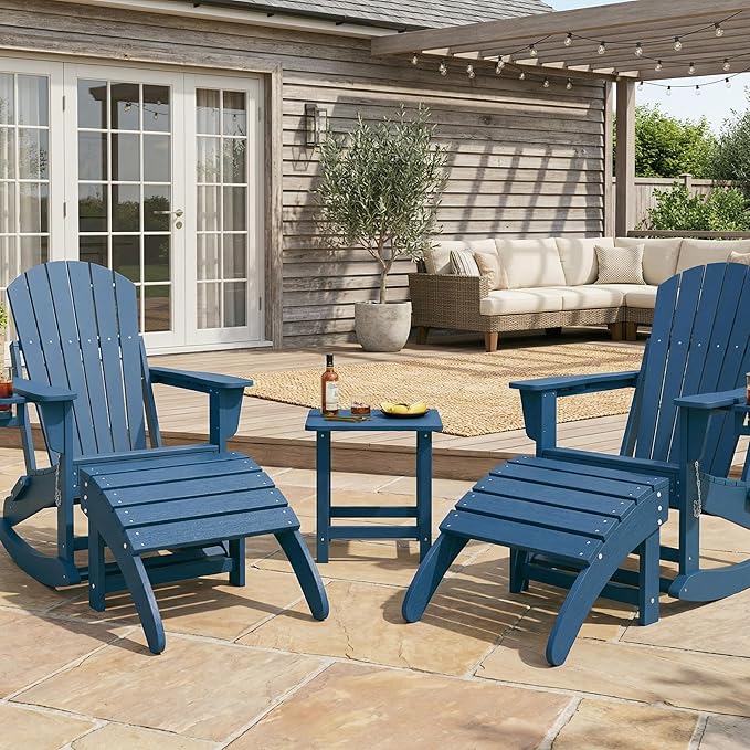 HDPE Adirondack Ottoman Foot Rest, Weather Resistant Outdoor Footstool for Adirondack Chair, Resin Patio Porch Poolside Lawn and Backyard Use