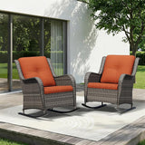 Patio Rocking Chairs Set of 2, Outdoor Wicker Patio Furniture Set 2 Pieces with Thickened Olefin Cushions - Photo 1
