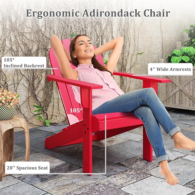 Giantex Acacia Wood Adirondack Chair Set of 2, Outdoor Fire Pit Chair with 105° Inclined Seat, High Backrest, 4" Wide Armrests, Patio Lounge Chair for Outside, Lawn, Backyard, Garden, Deck, Porch