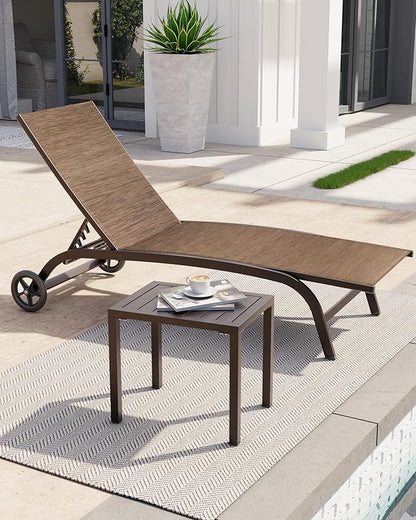 Crestlive Products Outdoor Side Table,Aluminum Rectangular Side/End Table, Small Patio Coffee Bistro Table for Outdoor Indoor (Brown)
