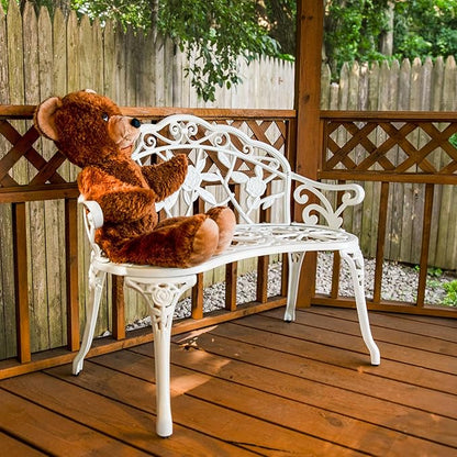 Sunnydaze 2-Person Classic Rose Cast Aluminum White Outdoor Garden Bench
