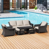6 Pieces Outdoor Conversation Furniture Set - 77" Patio Sofa, 2 Armchairs, 2 Ottomans, 1 Metal Table - Photo 1