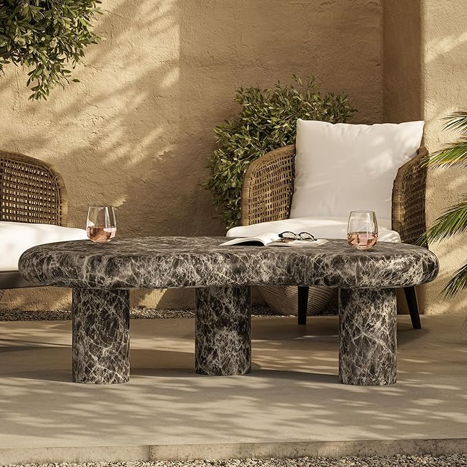 Modway Elowen Faux Marble Coffee Table in Dark Emperador Marble - Faux Emperador Marble Sculptural Center Table for Indoor and Outdoor Spaces