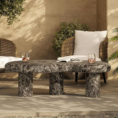 Modway Elowen Faux Marble Coffee Table in Dark Emperador Marble - Faux Emperador Marble Sculptural Center Table for Indoor and Outdoor Spaces
