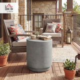 HOMCOM Outdoor Side Table, Round Small End Table with Concrete Finish for Indoor, Patio, Backyard, Pool, Porch, Garden - Photo 2