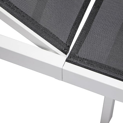 LeisureMod Marlin Aluminum Outdoor Chaise Lounge Chair (Set of 2) - Mesh Sling Fabric Seat White Aluminum Frame Beach, Pool Lounge Chair for Modern Patio Lawn, Garden and Backyard (Black)