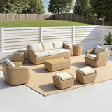 CHITA Wicker Patio Coffee Table, 41” All-Weather Rattan Outdoor Coffee Table with Wood-Grain Metal Top - Photo 6