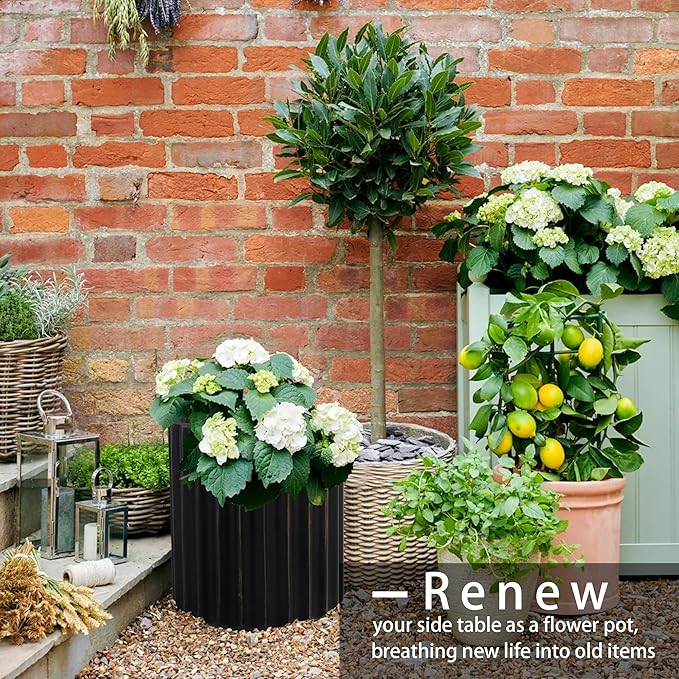 Afterglow Terrafab Material Outdoor Round Side Table, Natural Decorative Garden Stools, Unique End Table for Living Room Bedroom Patio Home Decor